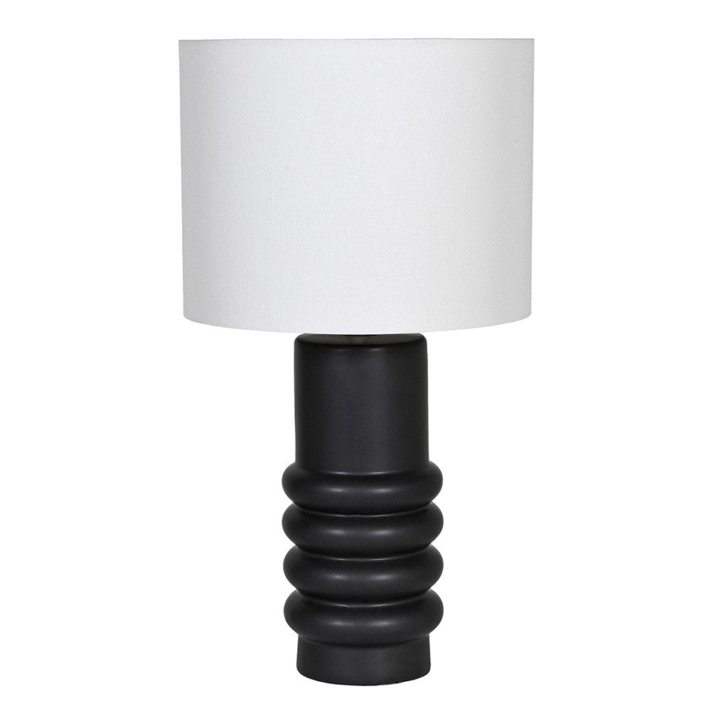 Black Ringed Ceramic Table Lamp with White Shade - LUXONAS