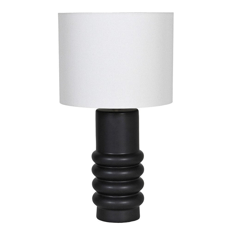 Black Ringed Ceramic Table Lamp with White Shade