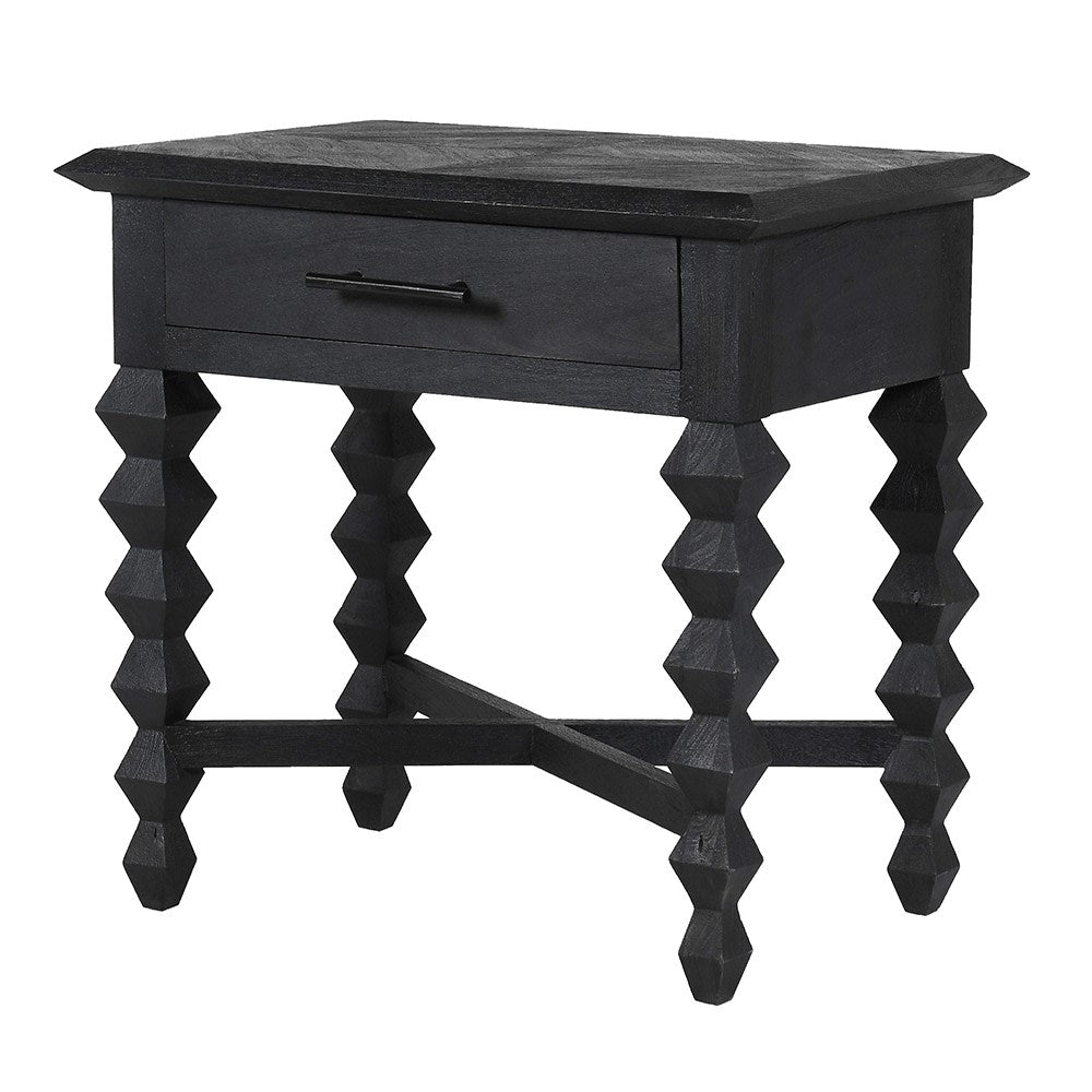 Black Single Drawer Bedside - LUXONAS