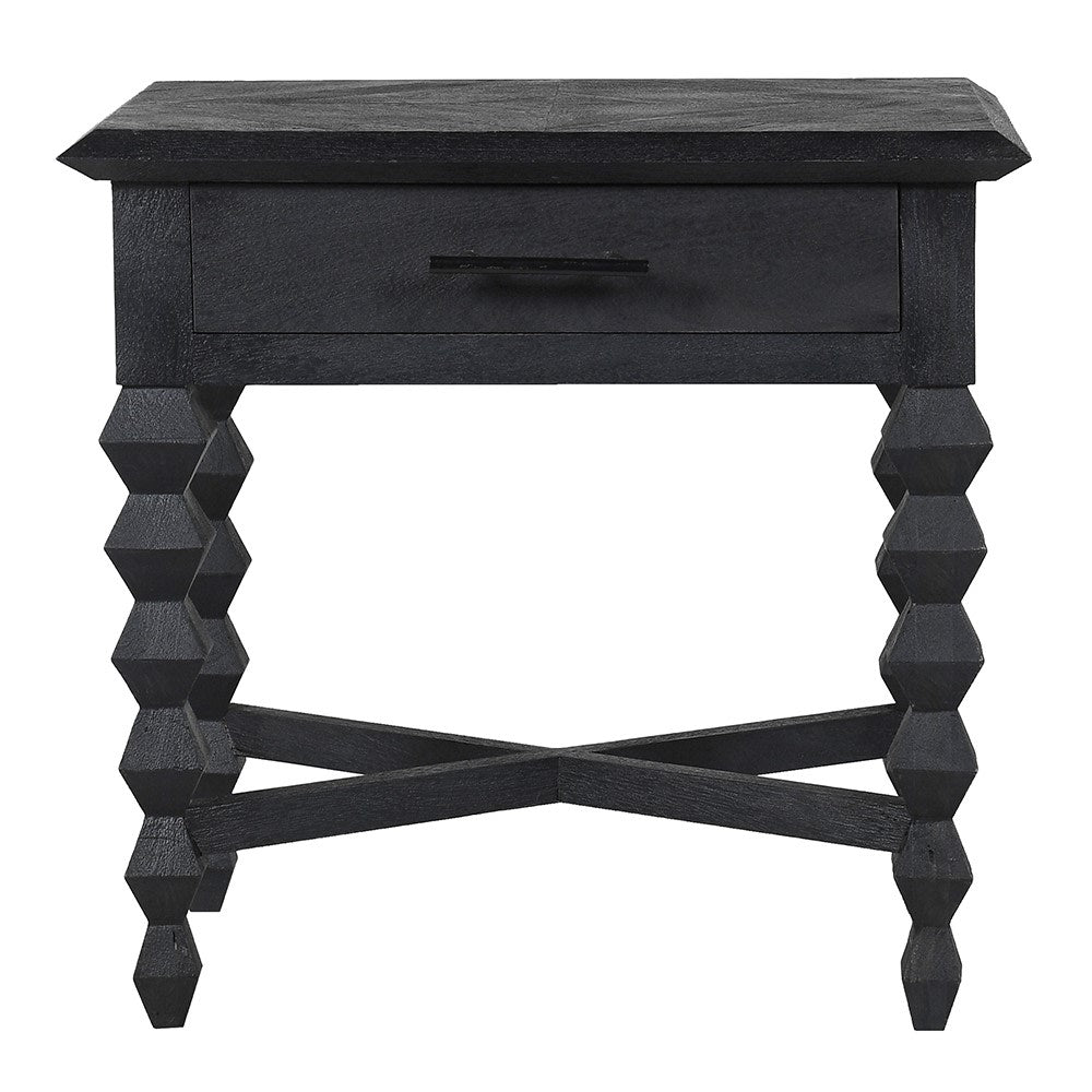 Black Single Drawer Bedside - LUXONAS