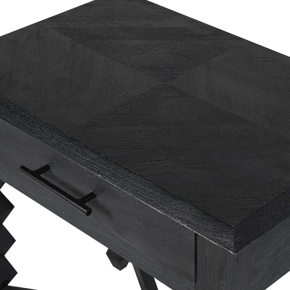 Black Single Drawer Bedside - LUXONAS