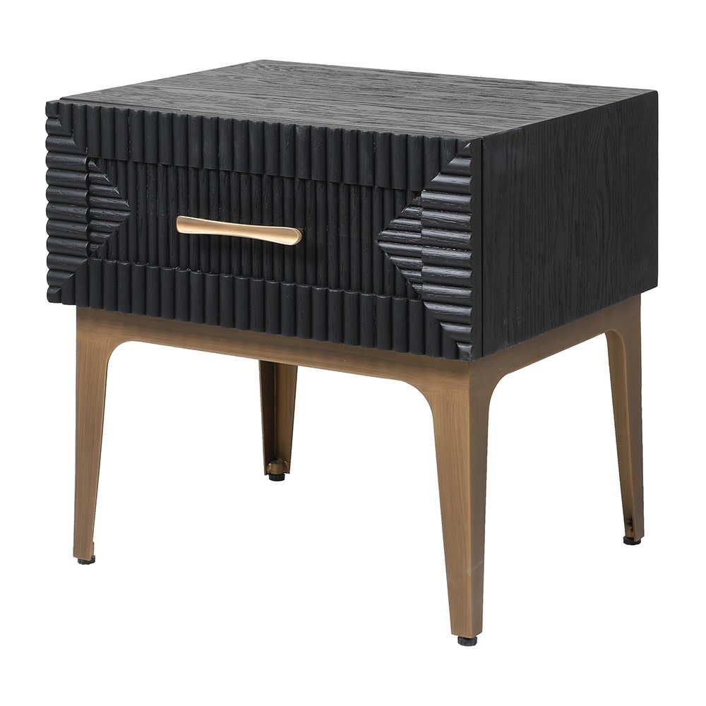 Black Slatted Single Drawer Bedside - LUXONAS