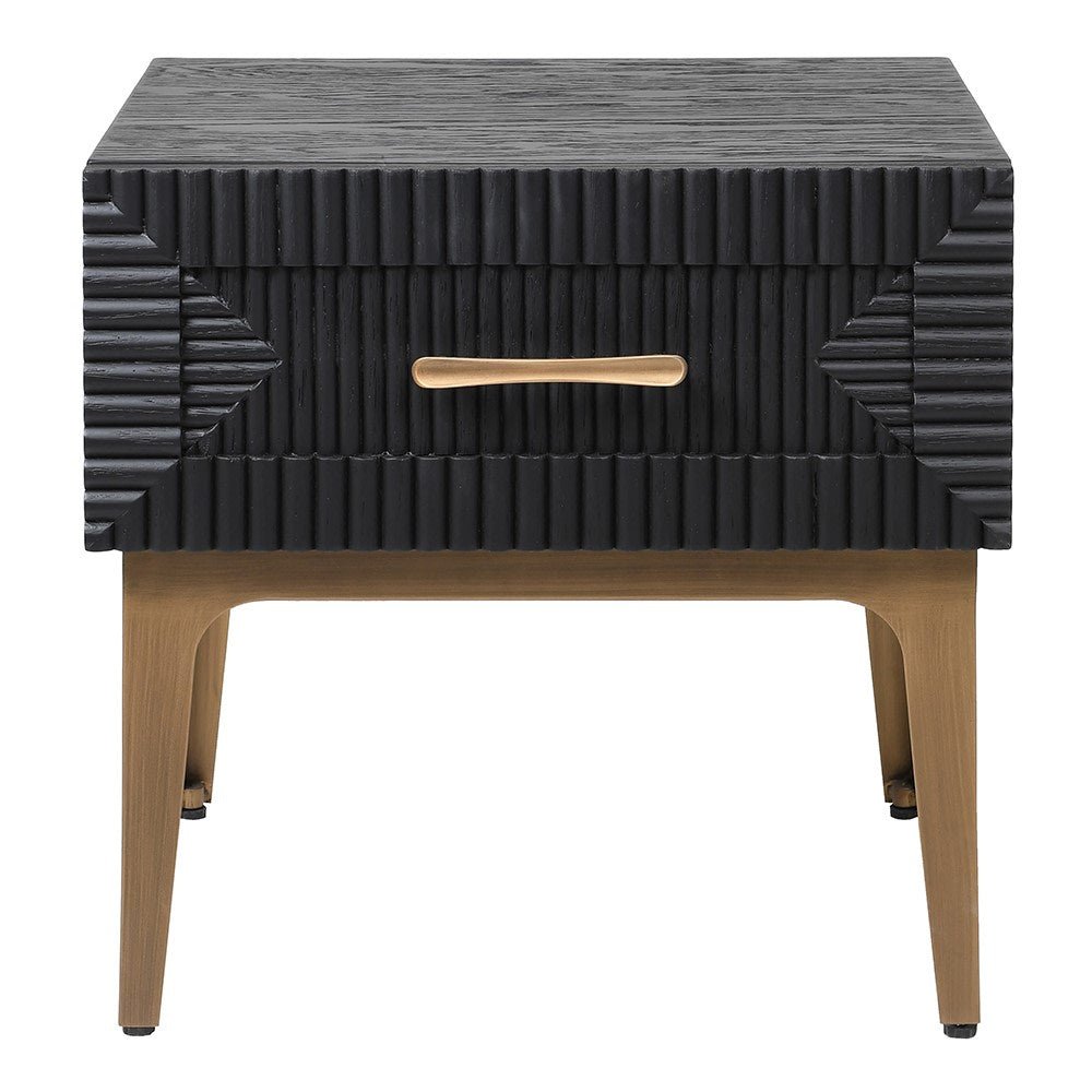 Black Slatted Single Drawer Bedside - LUXONAS