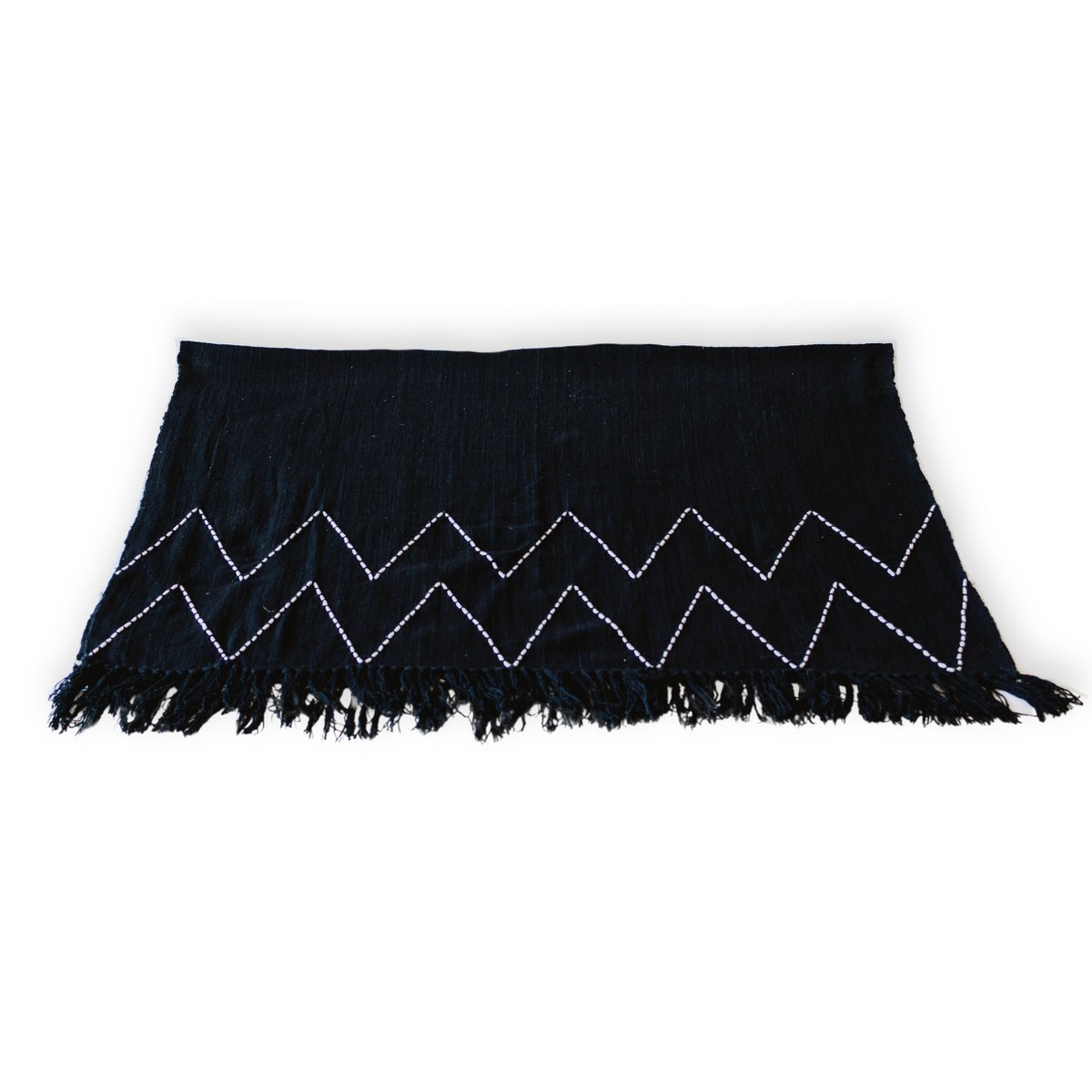Black Throw Handwoven – Boho Bedspread – Fringes and Zigzag Pattern Plaid – Cosy Sofa Blanket – Cotton Throw 140x200 cm LINGGAH - LUXONAS HOME