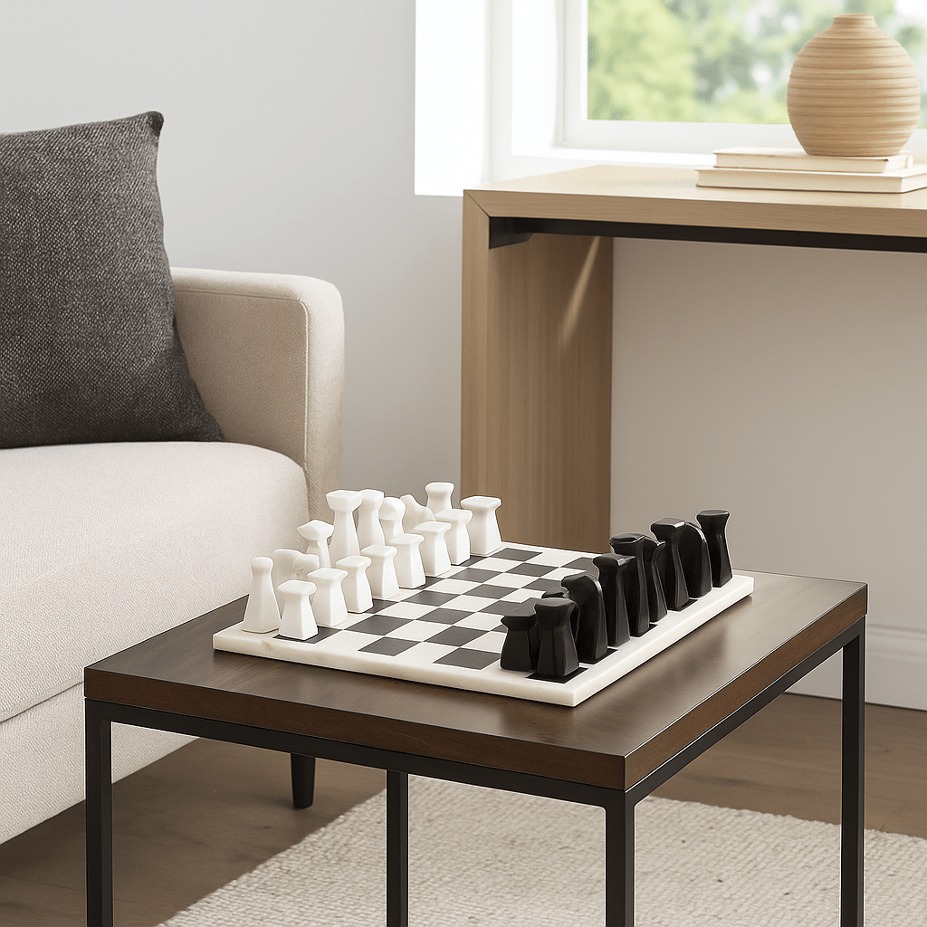 Black & White Marble Chess Set - LUXONAS