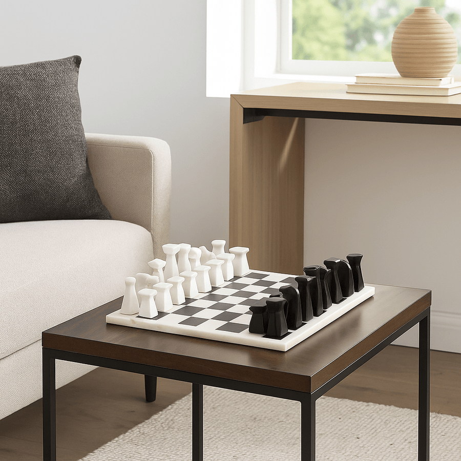 Elegant Black & White Marble Chess Set