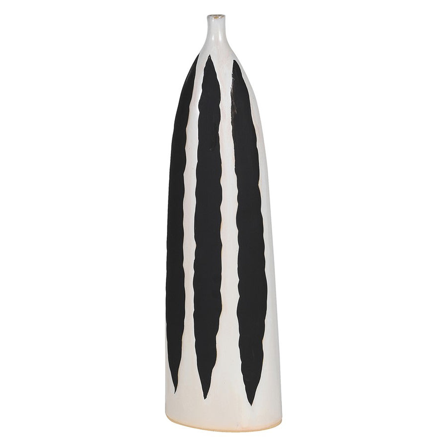 Black & White Striped Ceramic Vase