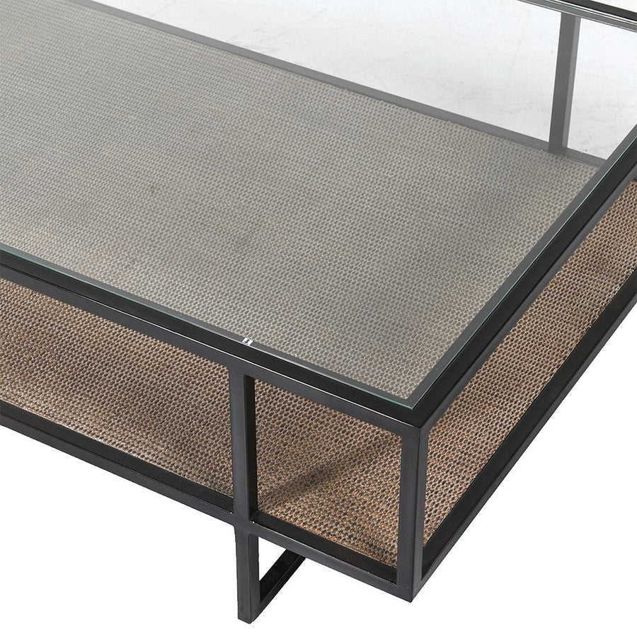 Black Wicker Base Glass Top Coffee Table