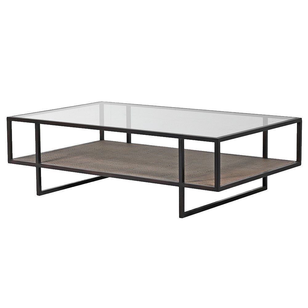 Black Wicker Base Glass Top Coffee Table
