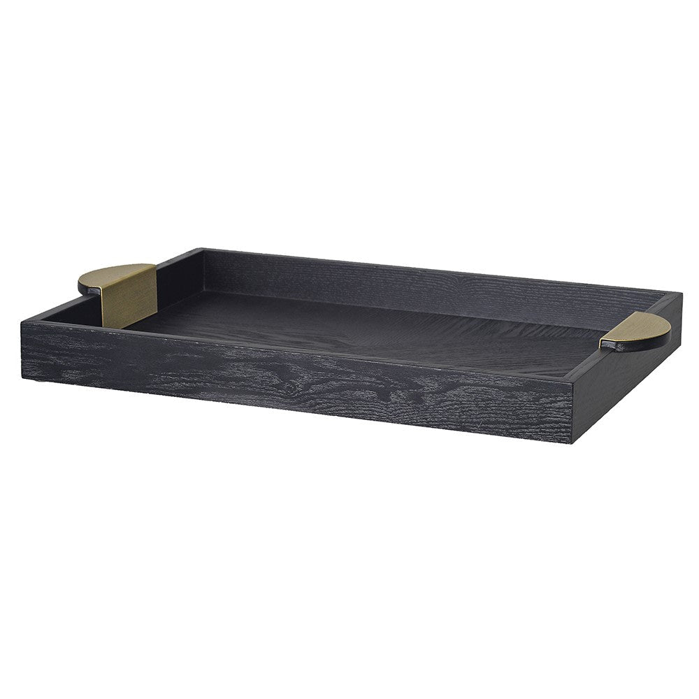 Black Wooden Serving Tray with Gold Iron Handles