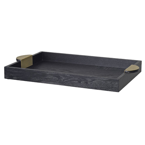 Black Wooden Serving Tray with Gold Iron Handles - LUXONAS HOME