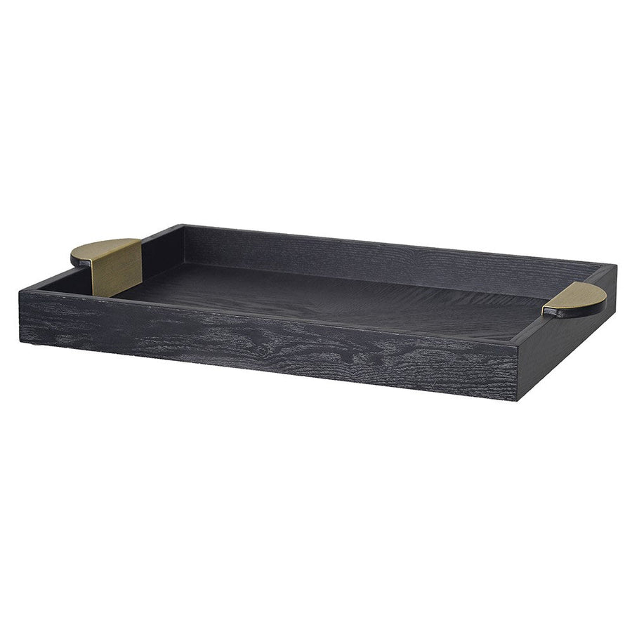 Black Wooden Serving Tray with Gold Iron Handles