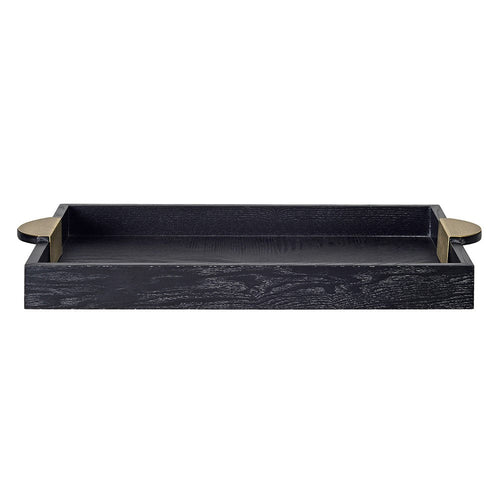 Black Wooden Serving Tray with Gold Iron Handles - LUXONAS HOME