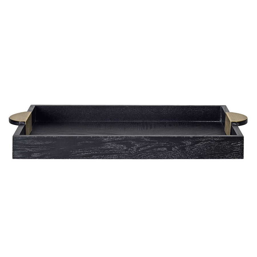 Black Wooden Serving Tray with Gold Iron Handles