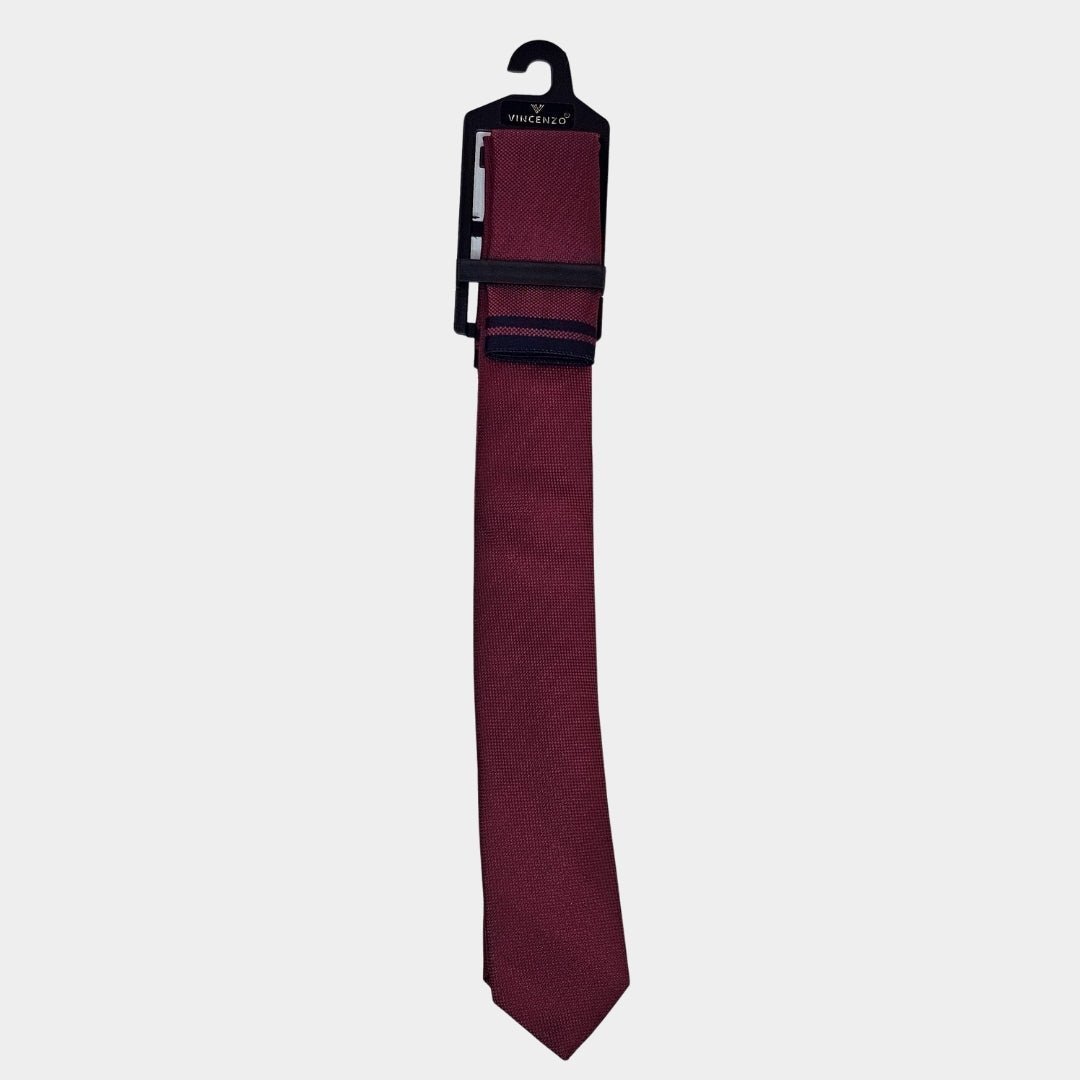 Black/Burgundy Tie and Pocket Square Set for Sustainable Style