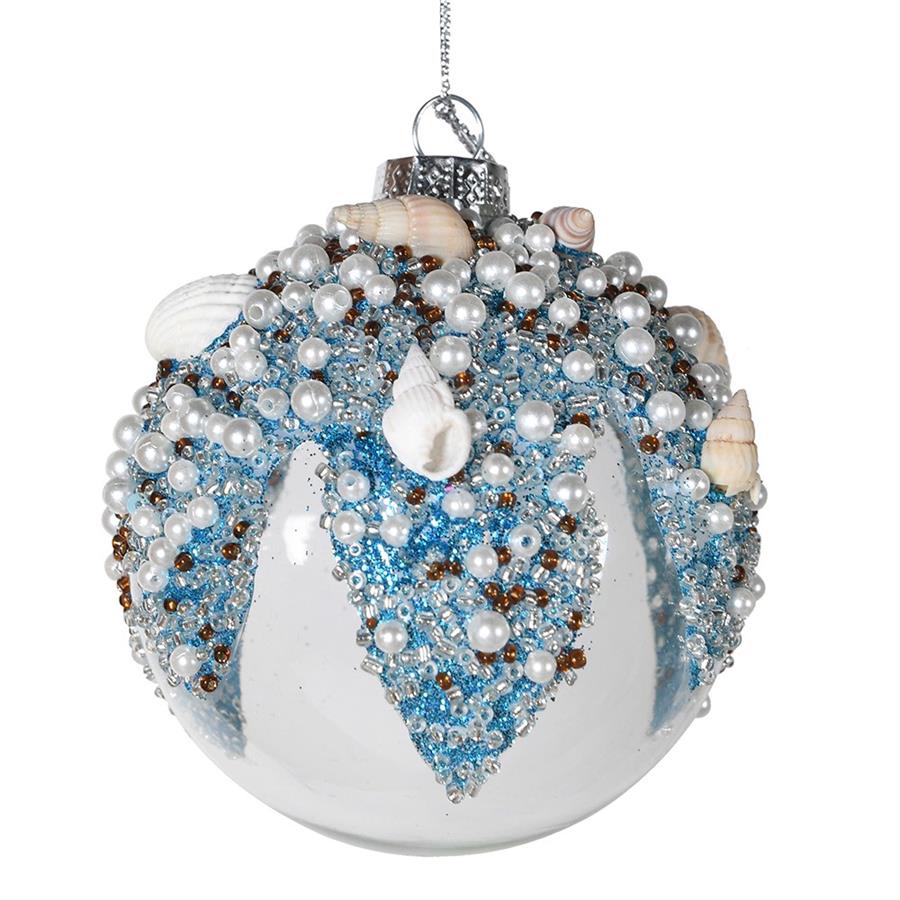 Blue Beaded Shell Bauble - LUXONAS