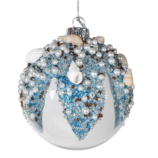 Blue Beaded Shell Bauble