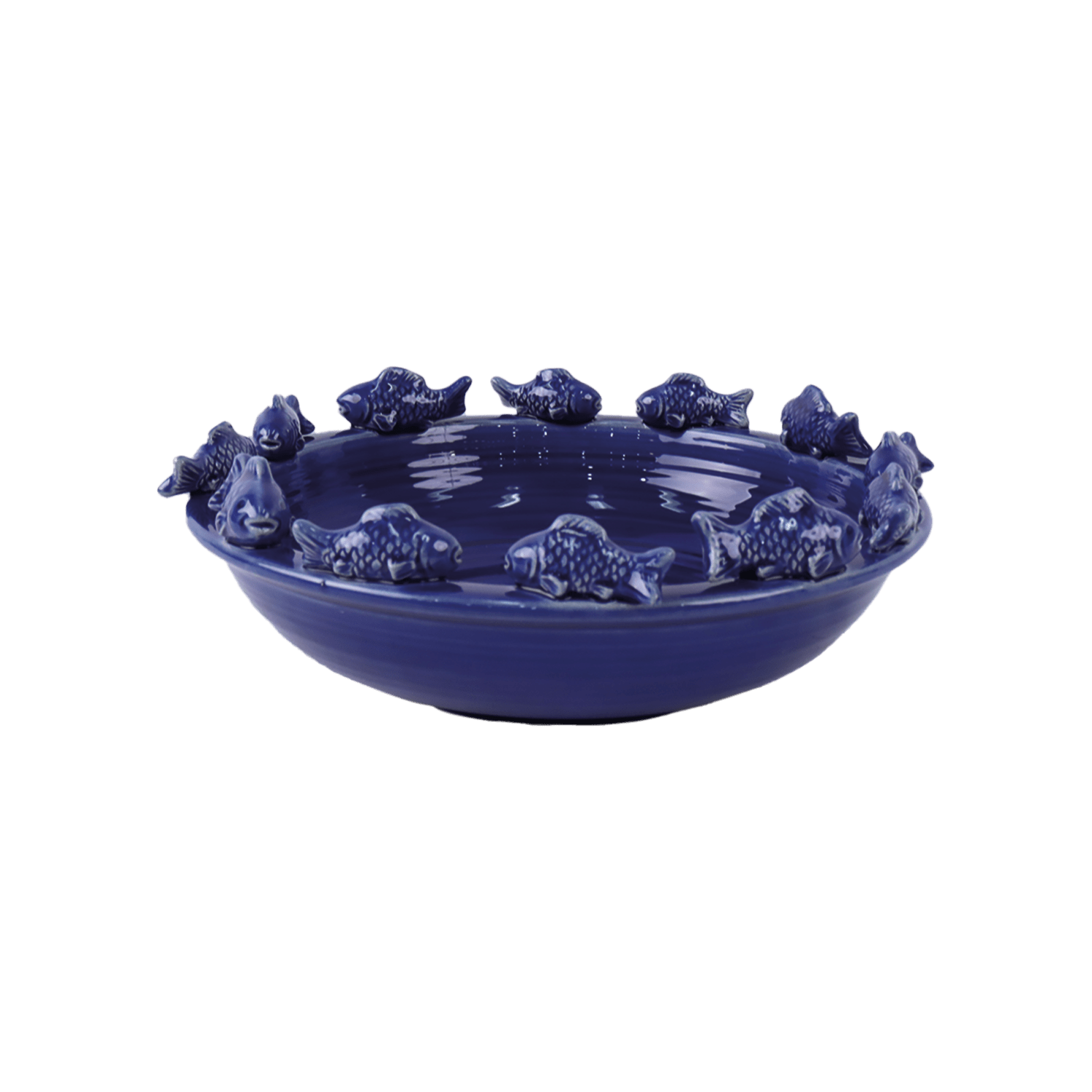 Blue Ceramic Fish Centerpiece Bowl