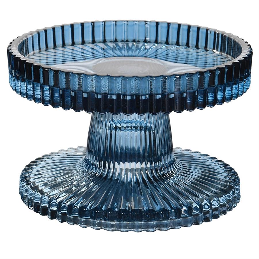 Elegant Blue Glass Ribbed Candleholder