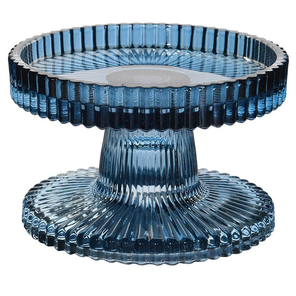 Elegant Blue Glass Ribbed Candleholder