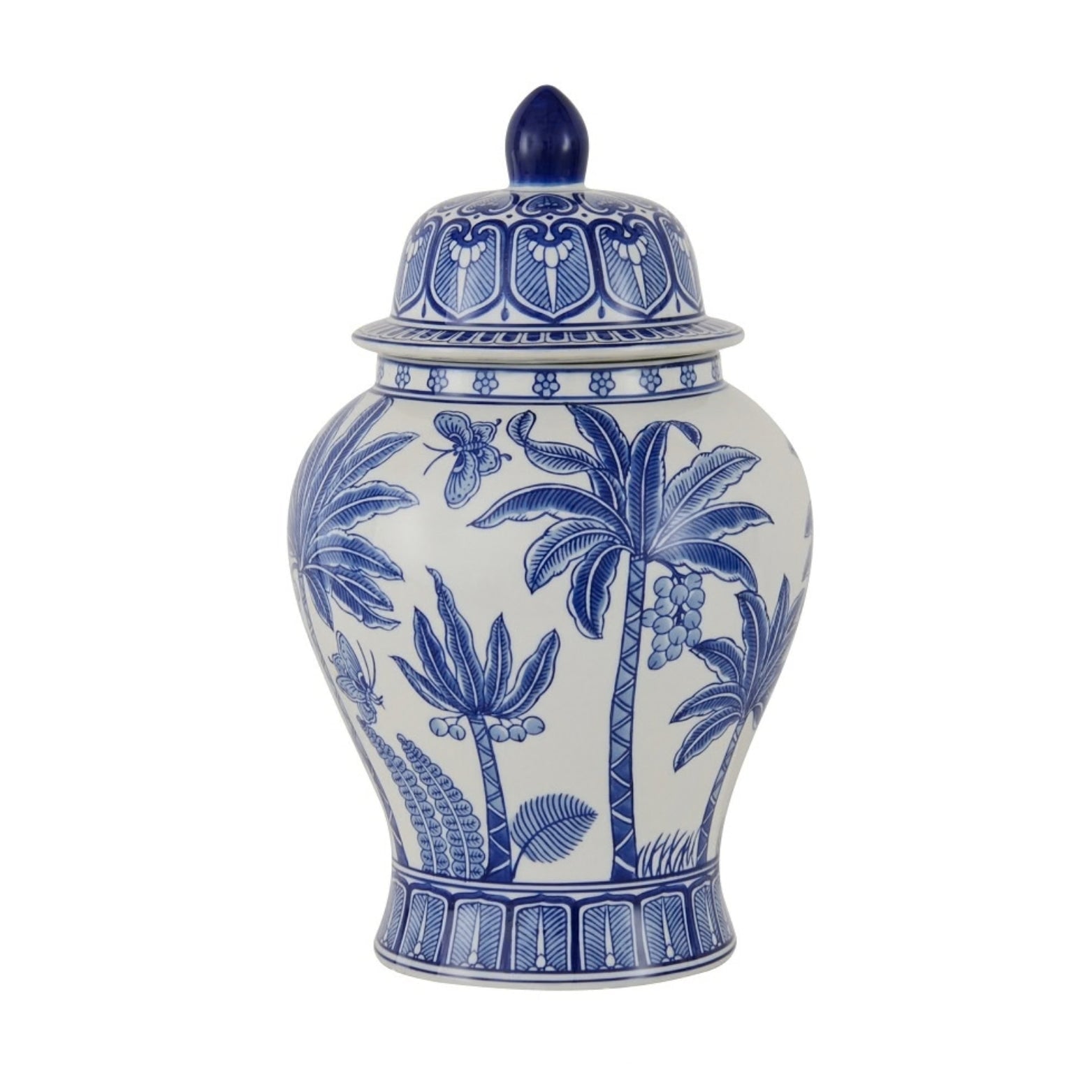 Blue Palms Small Ginger Jar - LUXONAS HOME