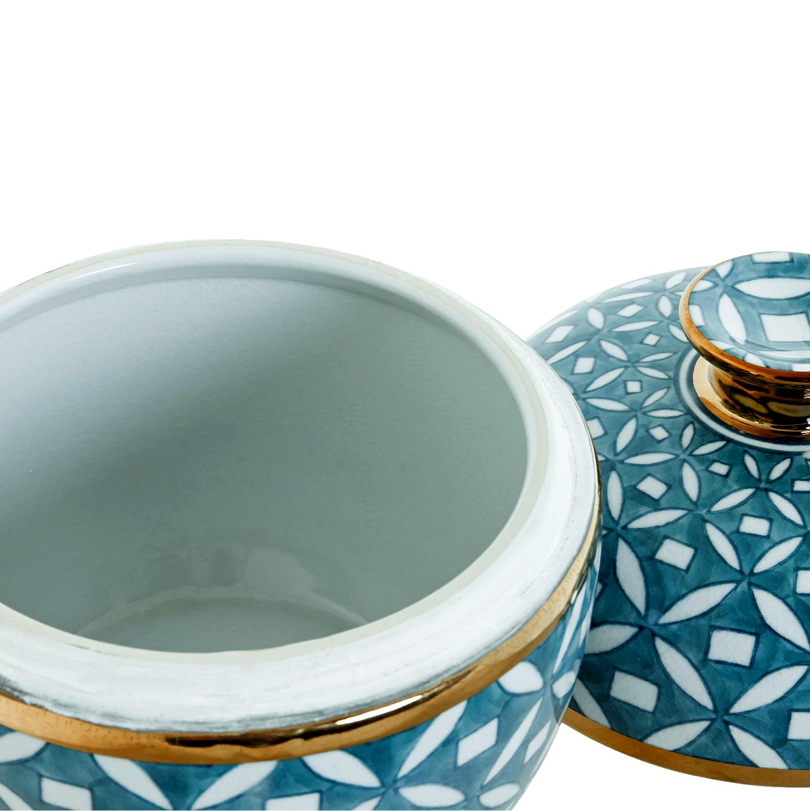 Blue Pattern w/Gold Rim Large Jar - LUXONAS