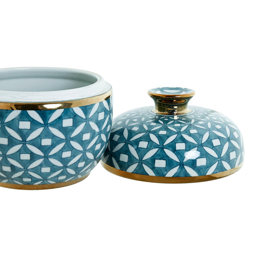 Blue Pattern w/Gold Rim Large Jar - LUXONAS