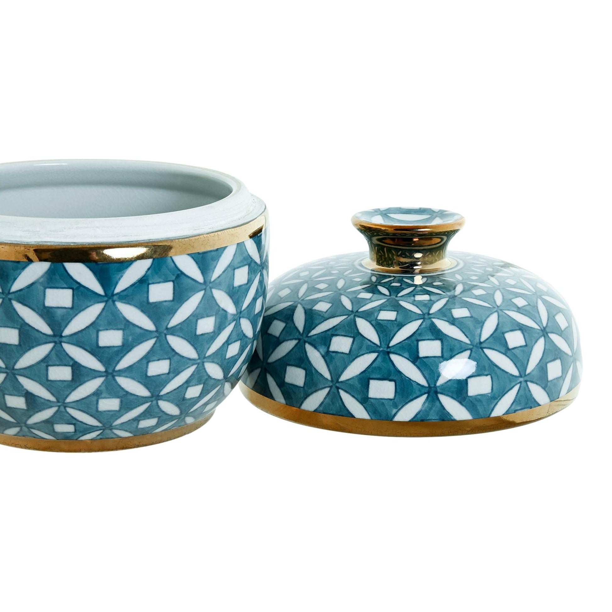 Blue Pattern w/Gold Rim Large Jar - LUXONAS