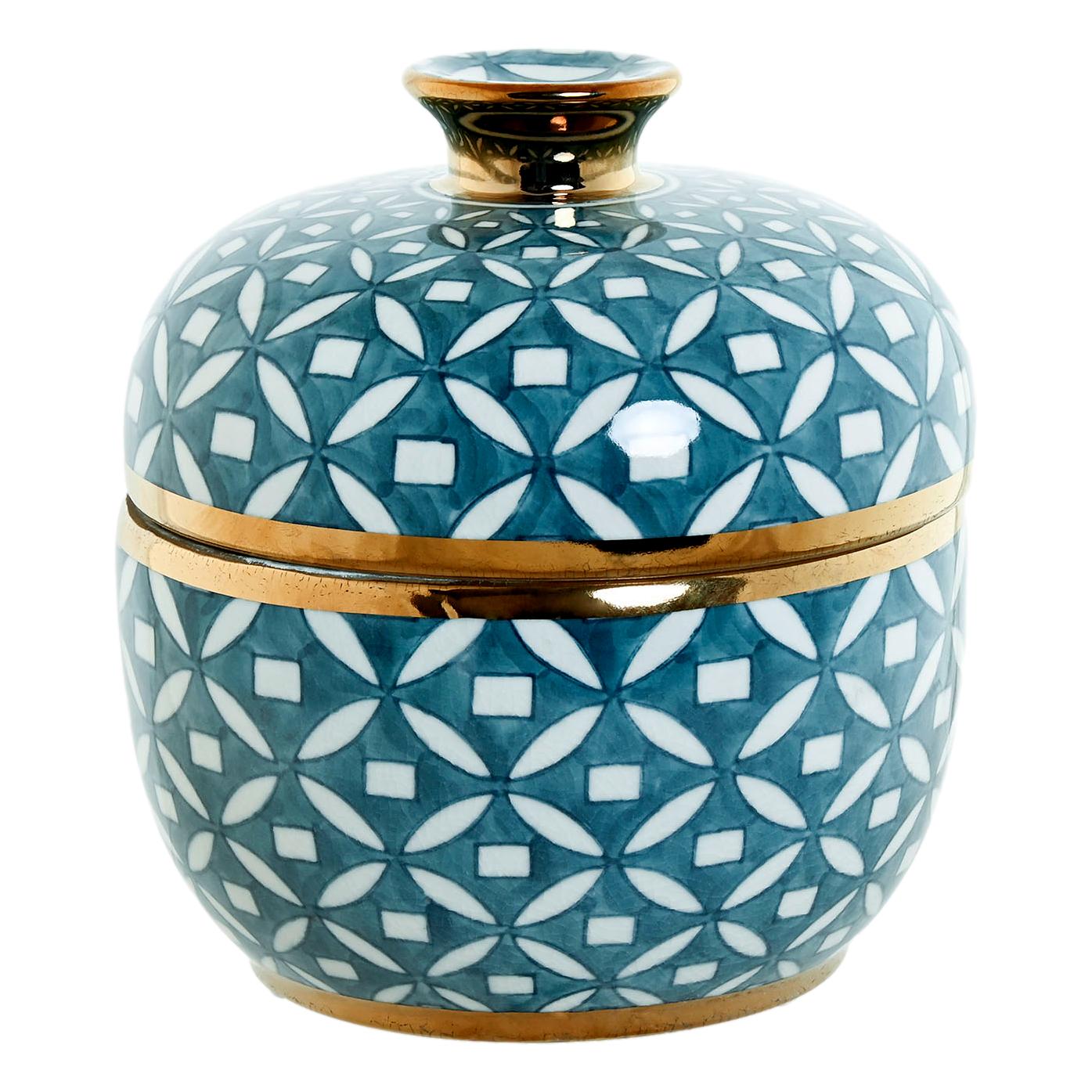 Blue Pattern w/Gold Rim Large Jar - LUXONAS