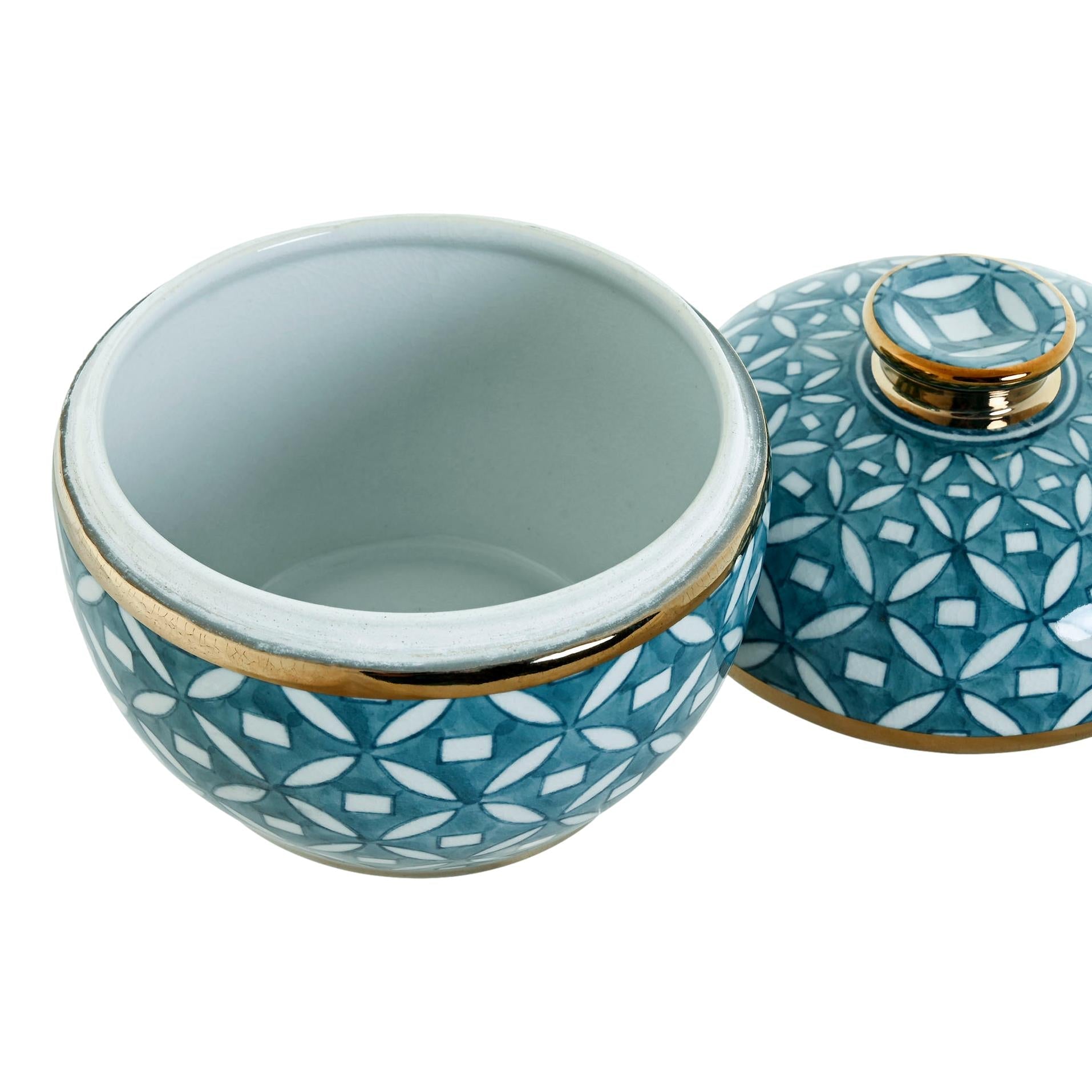 Blue Pattern w/Gold Rim Small Jar - LUXONAS