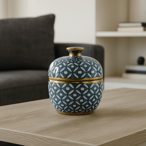 Blue Pattern w/Gold Rim Small Jar - LUXONAS