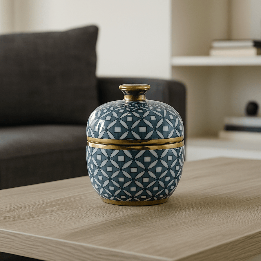 Blue Pattern with Gold Rim Small Jar