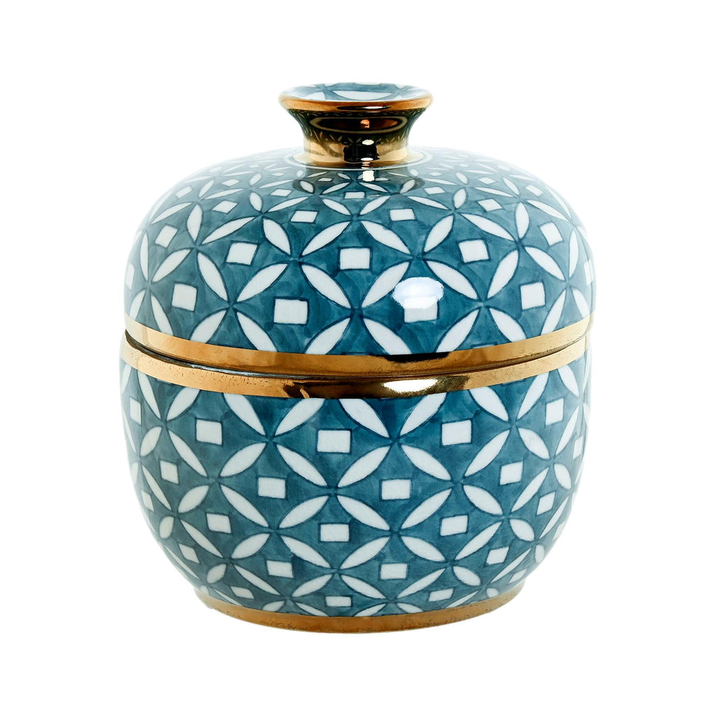 Blue Pattern w/Gold Rim Small Jar - LUXONAS