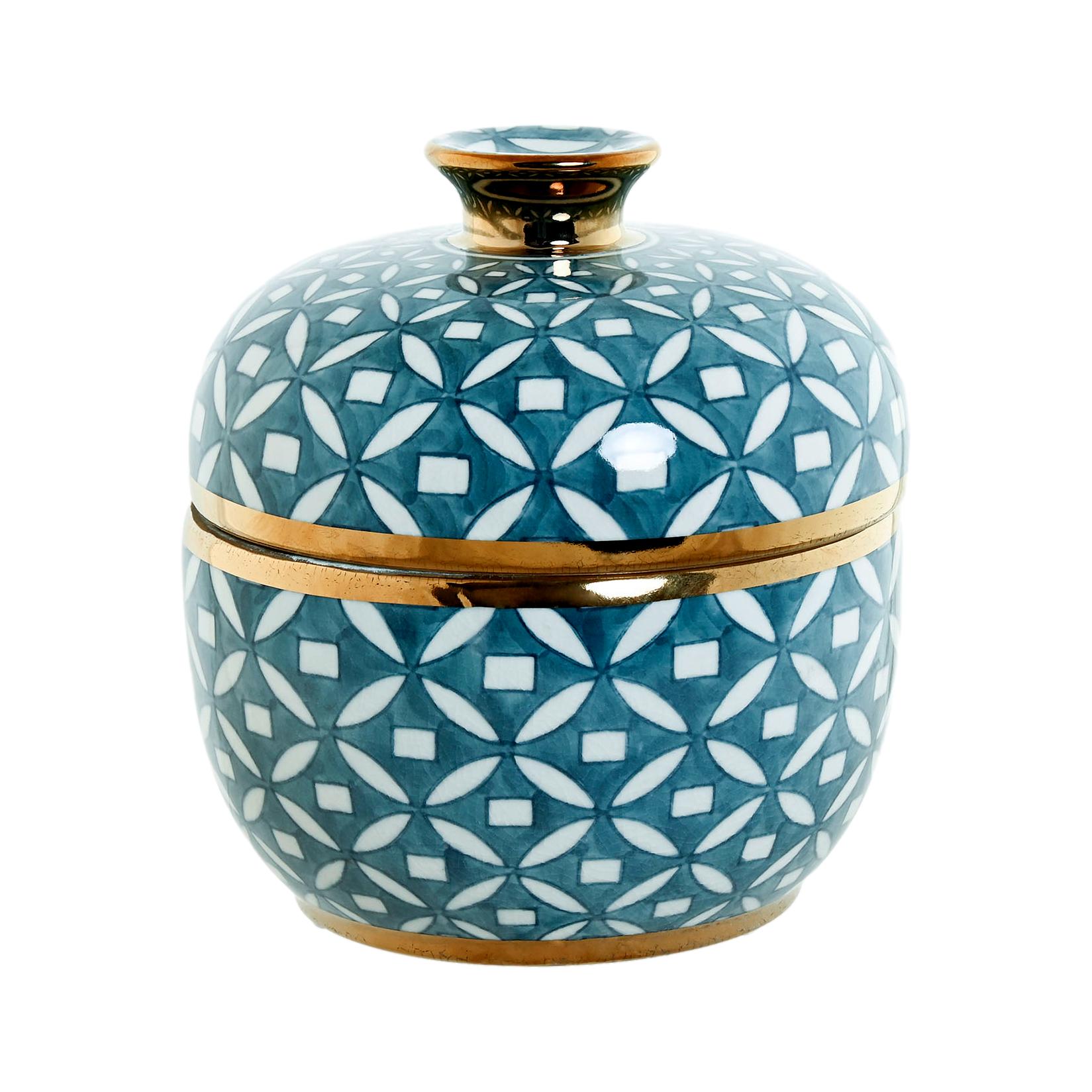 Blue Pattern w/Gold Rim Small Jar - LUXONAS