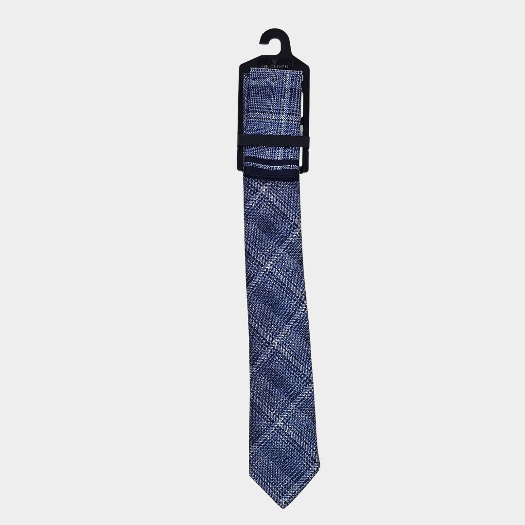 Blue Plaid Tie and Pocket Square Set for Sustainable Style