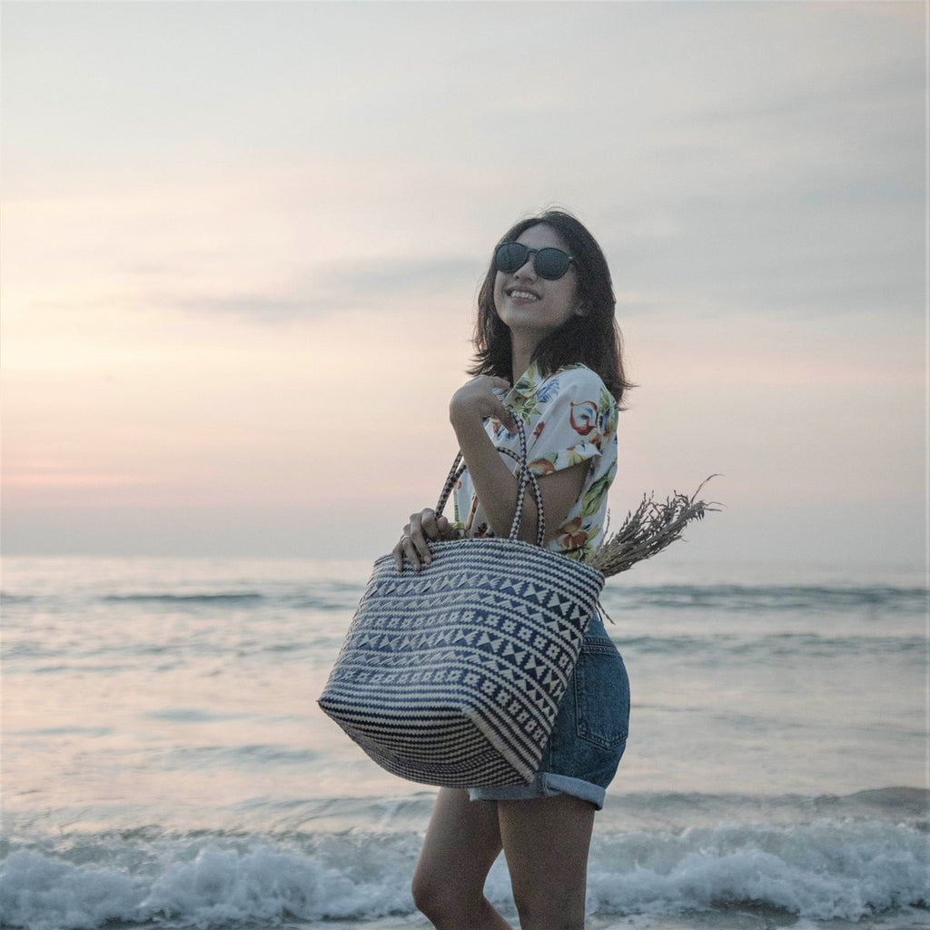 Blue Shopping Bag | Beach Bag | Tote Bag KIDUL made of Rattan - LUXONAS HOME