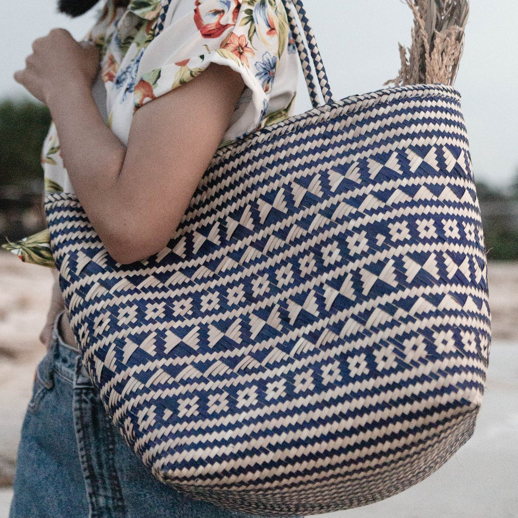 Blue Shopping Bag | Beach Bag | Tote Bag KIDUL made of Rattan - LUXONAS HOME