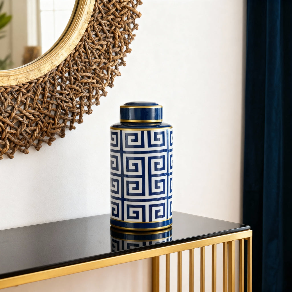 Blue & White Greek Large Jar - LUXONAS