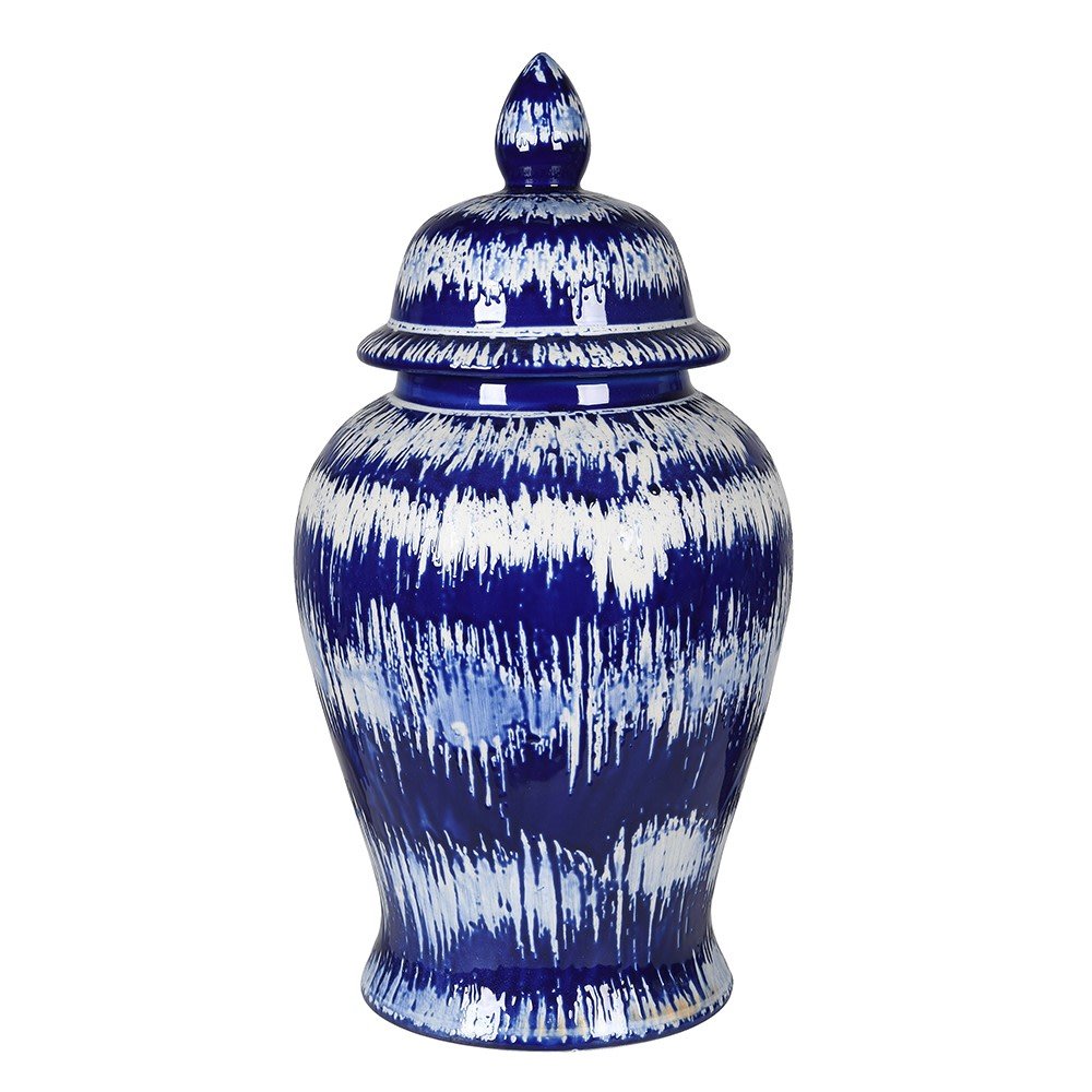 Handmade Blue & White Ikat Ginger Jar