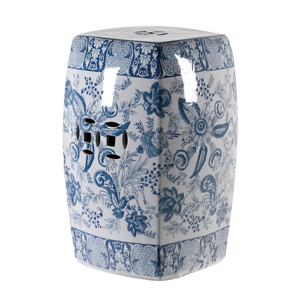 Blue & White Patterned Stool