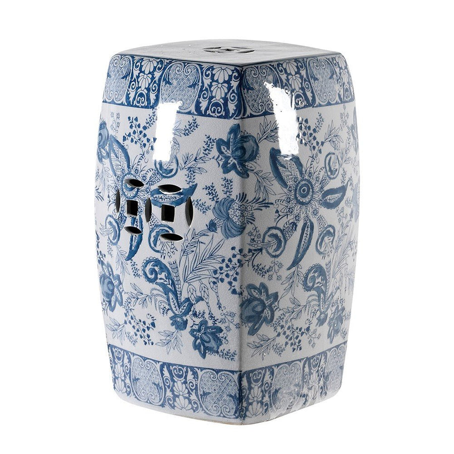 Blue & White Patterned Stool