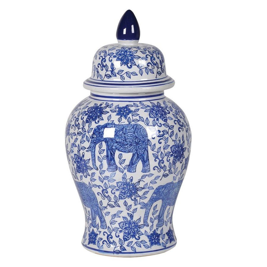 Blue & White Pointed Elephant Temple Jar