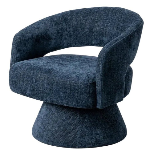 Blue Woven Revolving Armchair with Wood Frame - LUXONAS HOME