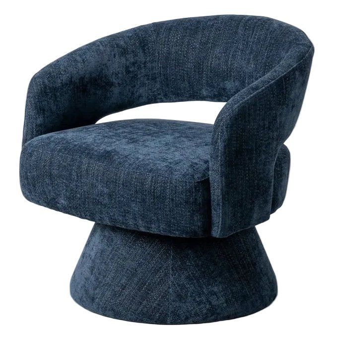 Blue Woven Revolving Armchair with Wood Frame