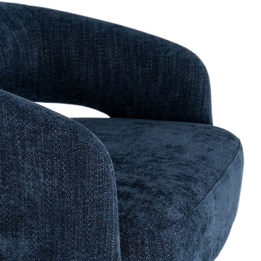 Blue Woven Revolving Armchair with Wood Frame