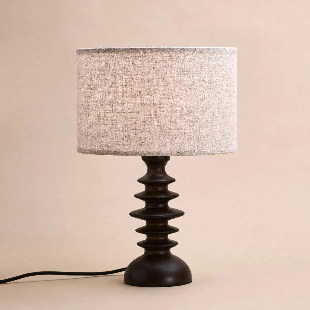 Bodhi Dark Brown Wooden Lamp with Beige Lampshade – Elegant Lighting for Any Room - LUXONAS HOME