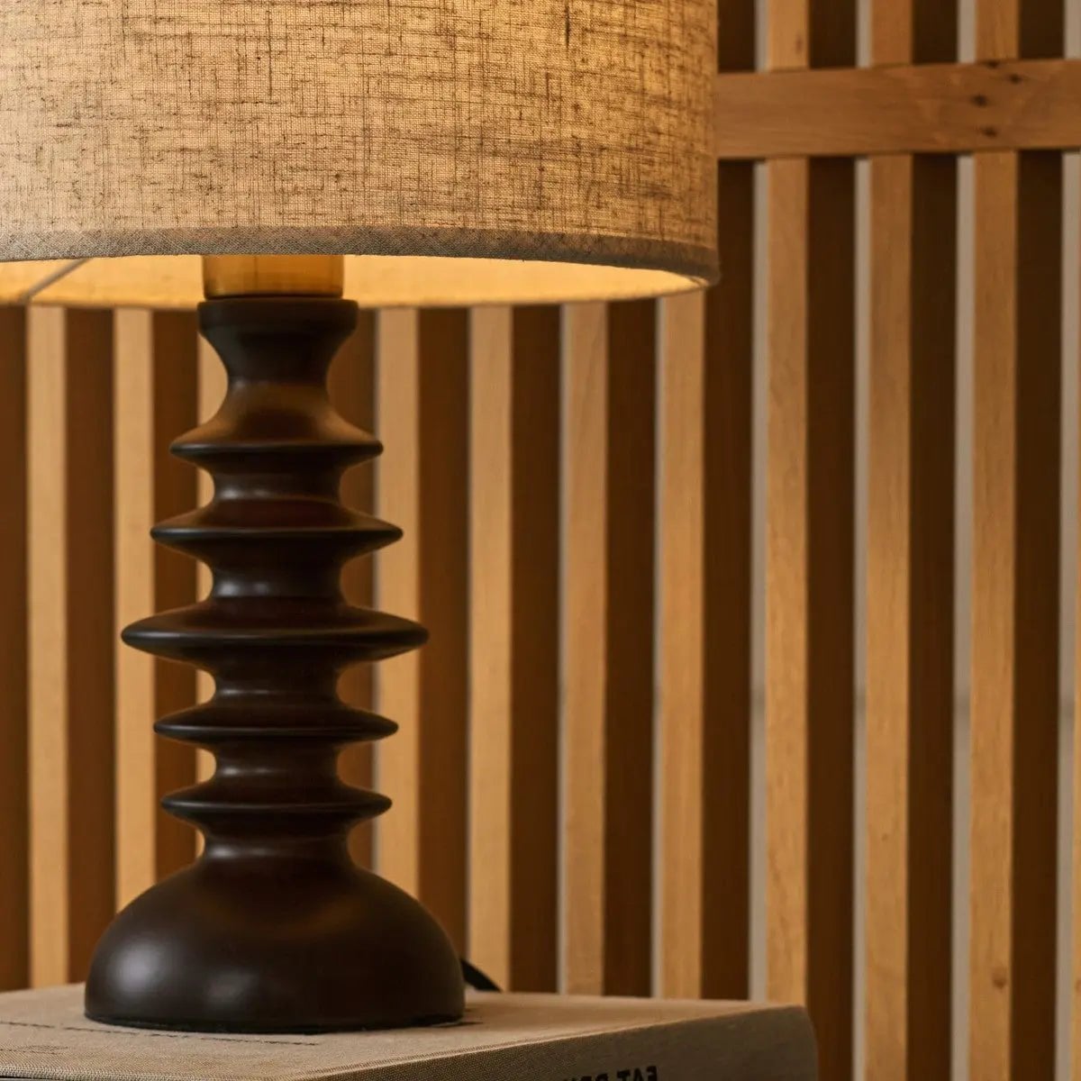 Bodhi Dark Brown Wooden Lamp with Beige Lampshade – Elegant Lighting for Any Room - LUXONAS HOME