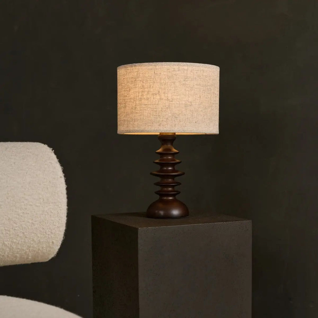 Bodhi Dark Brown Wooden Lamp with Beige Lampshade – Elegant Lighting for Any Room - LUXONAS HOME