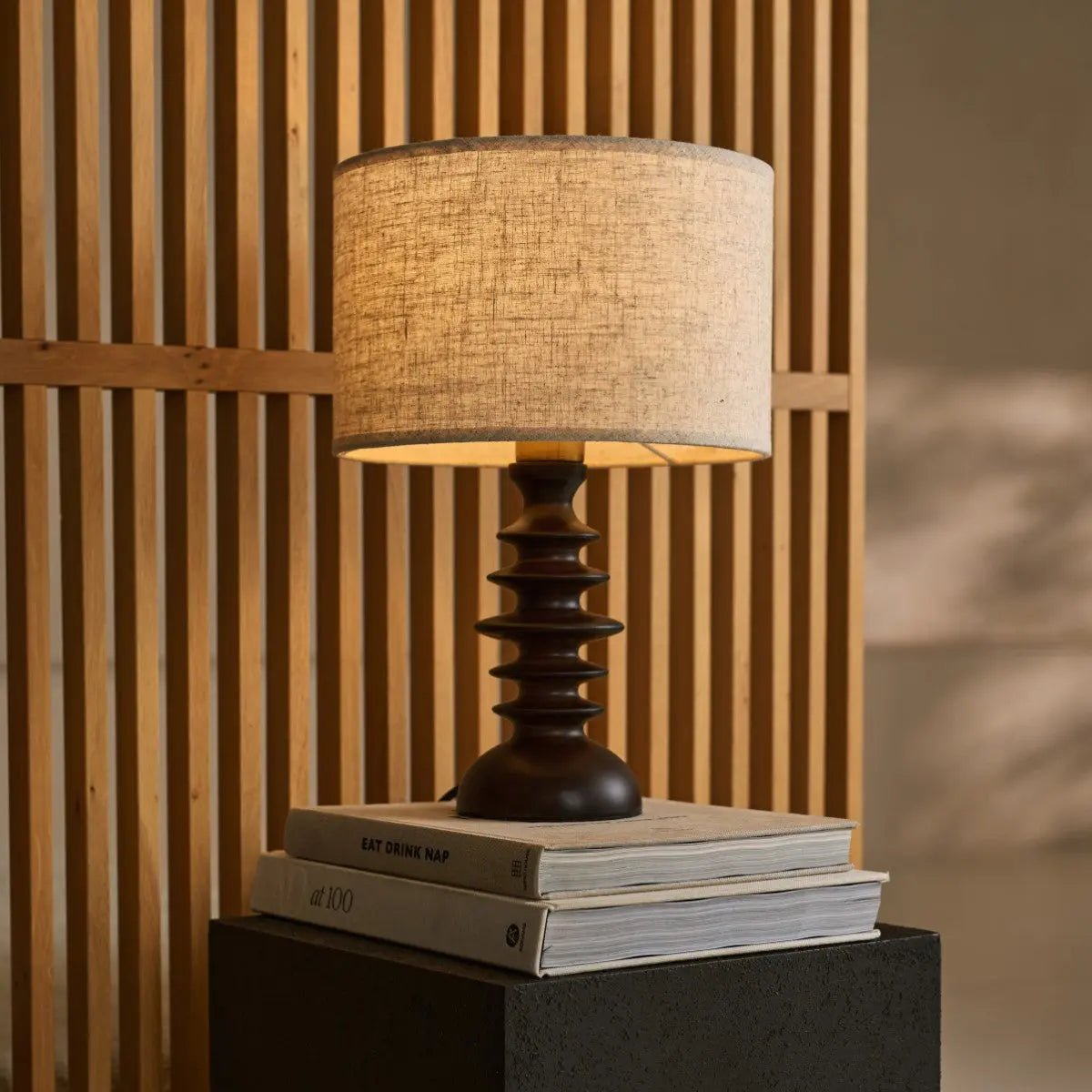 Bodhi Dark Brown Wooden Lamp with Beige Lampshade – Elegant Lighting for Any Room - LUXONAS HOME