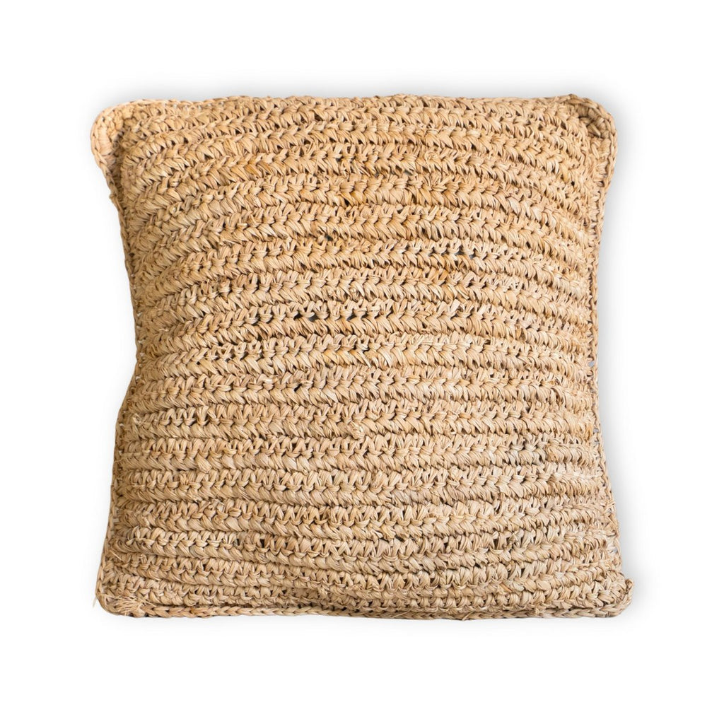 Boho Raffia Cushion – 40x40 cm Decorative Woven Cushion – Sofa Cushion – Natural Beige Square Pillow Handmade from Raffia JIWA - LUXONAS HOME